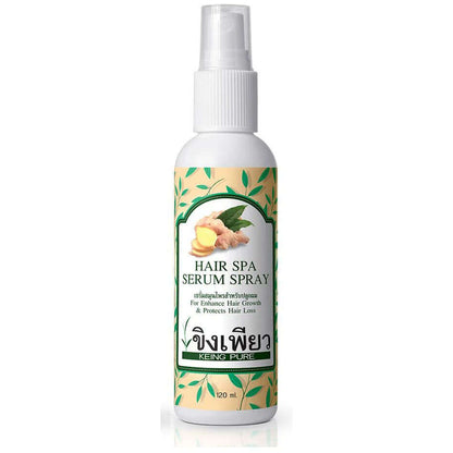 Keing Pure Hair Serum Ginger Spray 120ml bottle with Thai herbal extract label.