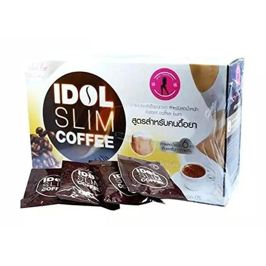 Front view of IDOL SLIM Coffee box with sachets displayed