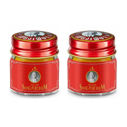 Two jars of Siang Pure Yellow Balm in red packaging
