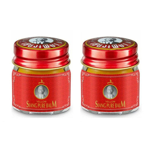 Two jars of Siang Pure Yellow Balm in red packaging