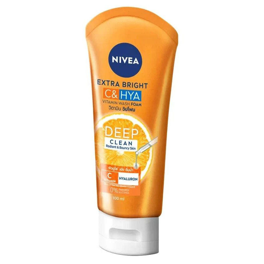 Nivea Extra Bright C Hya Foam vitamin wash foam tube 100ml front view
