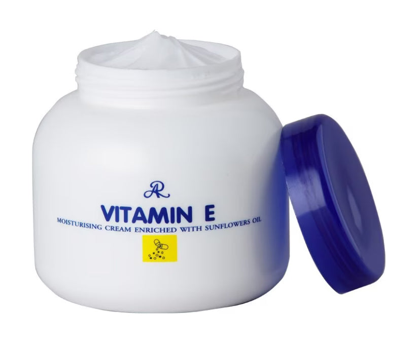 AR Vitamin E Moisturizing Cream open jar texture and lid view