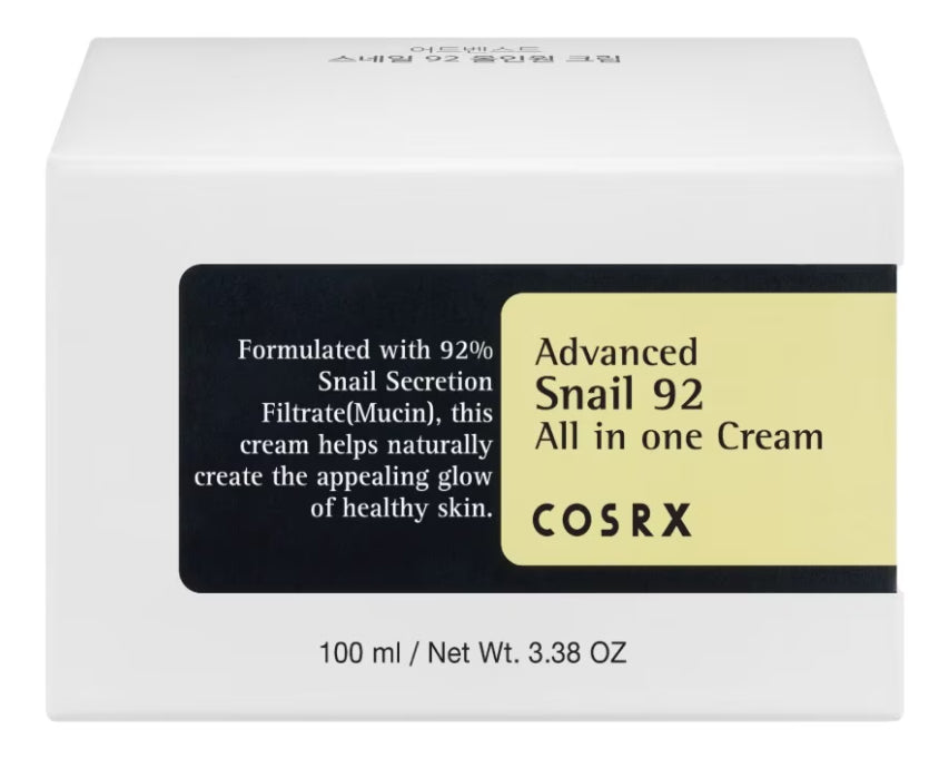 COSRX Advanced Snail Mucin 92 All in One Cream 100g shown in white jar with black lid