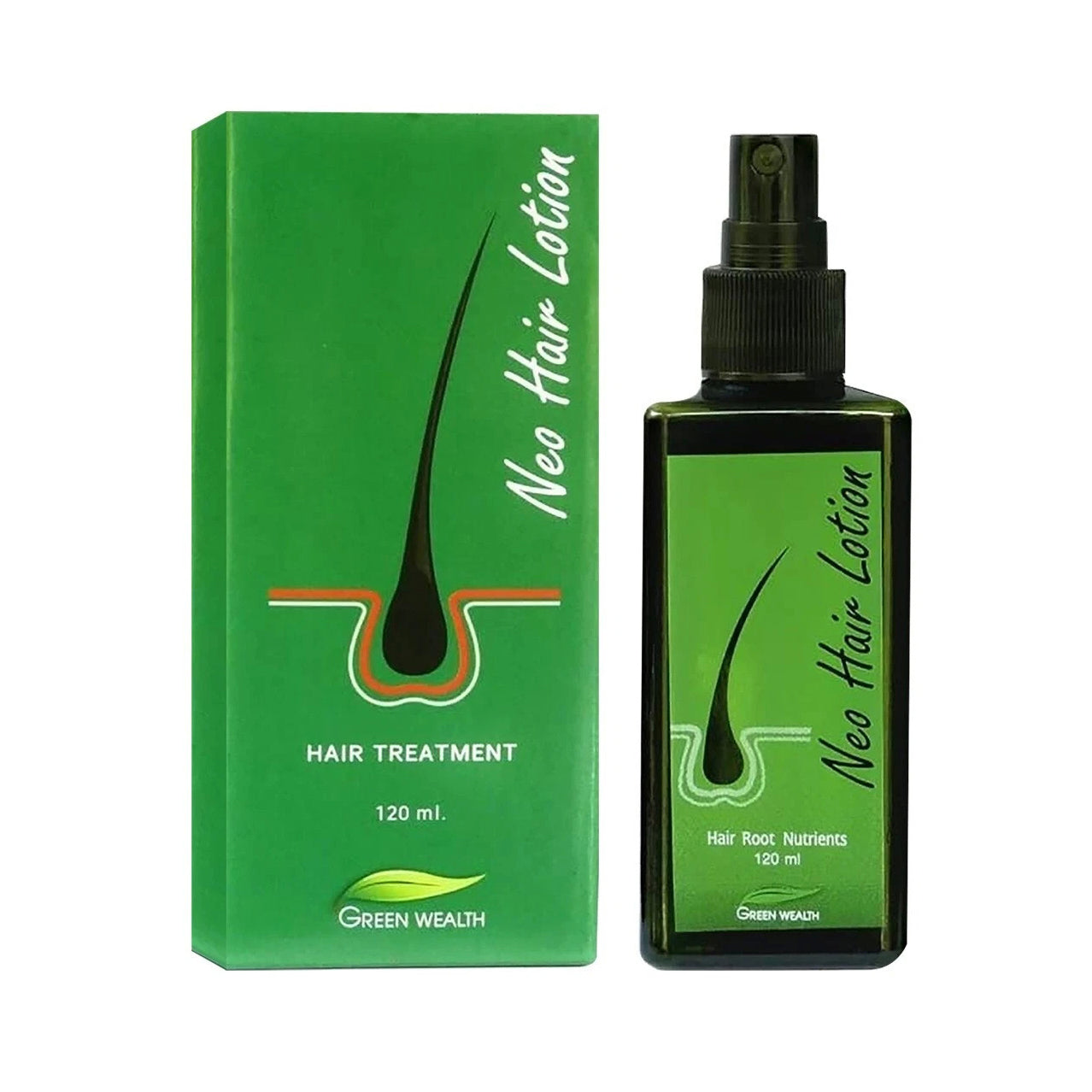 Neo Hair Lotion 120ml Green Wealth bottle with outer packaging box
