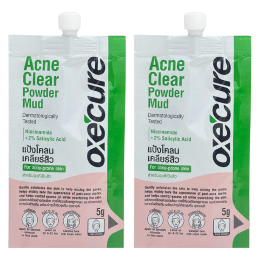 Oxe Cure Acne Clear Powder Mud sachet packaging front view for acne spot treatment
