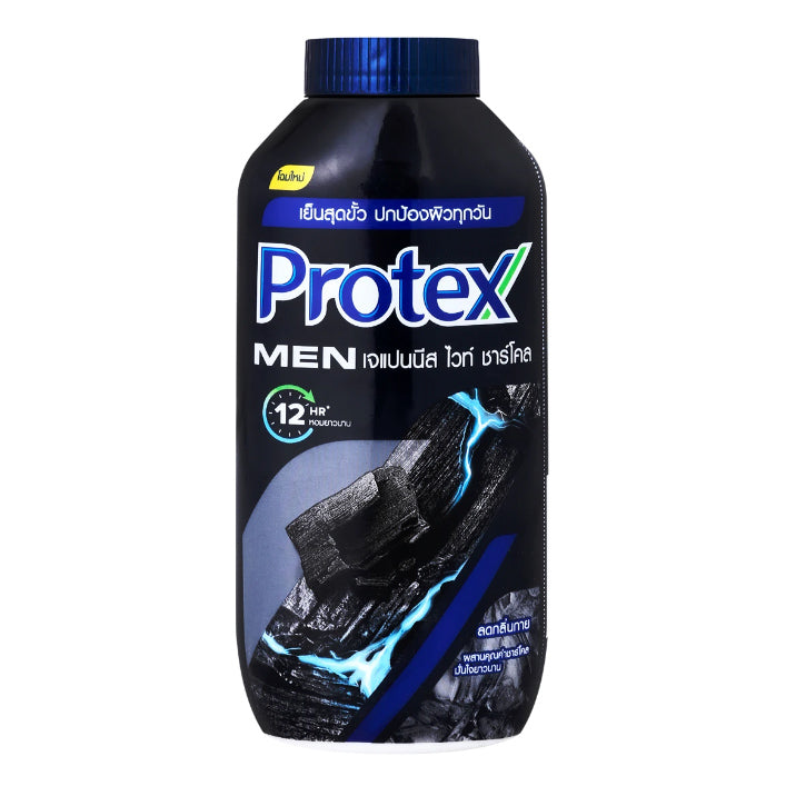 Protex Charcoal Cooling Powder For Men bottle front view 140g