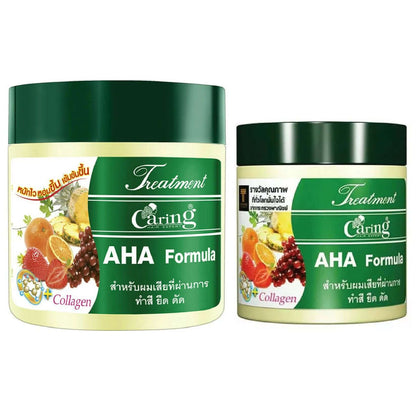 Caring AHA Hair Treatment formula for nourishing damaged permed hair, provides shine and vitality.