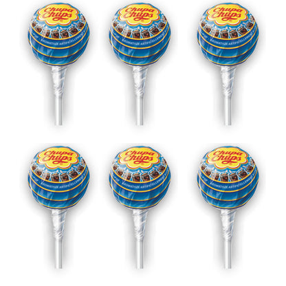 Six Chupa Chups Cola flavor lollipops individually wrapped