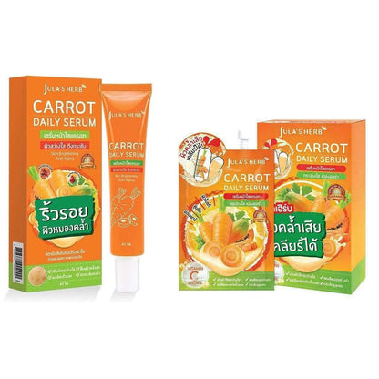 Jula's Herb Carrot Serum Daily Vitamin C Facial Serum Sachet and Box Packaging
