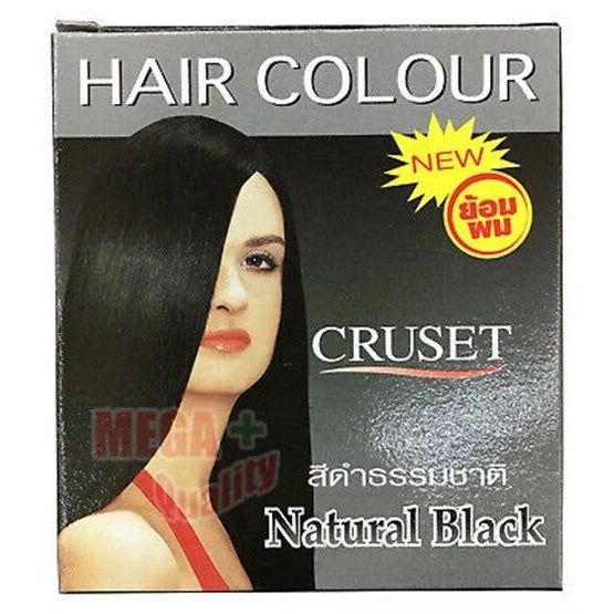 Cruset Natural Black Hair Dye packaging with natural black shade label and brand logo