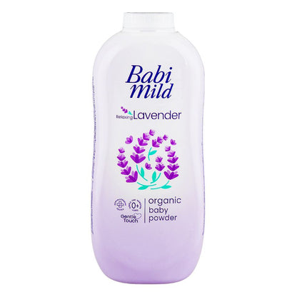 Babi Mild Baby Powder Relaxing Lavender 350g Organic Ultra Mild Front Bottle