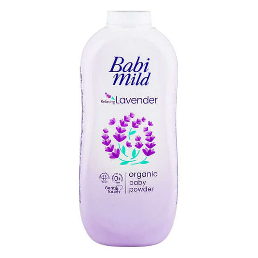 Babi Mild Baby Powder Relaxing Lavender 350g Organic Ultra Mild Front Bottle