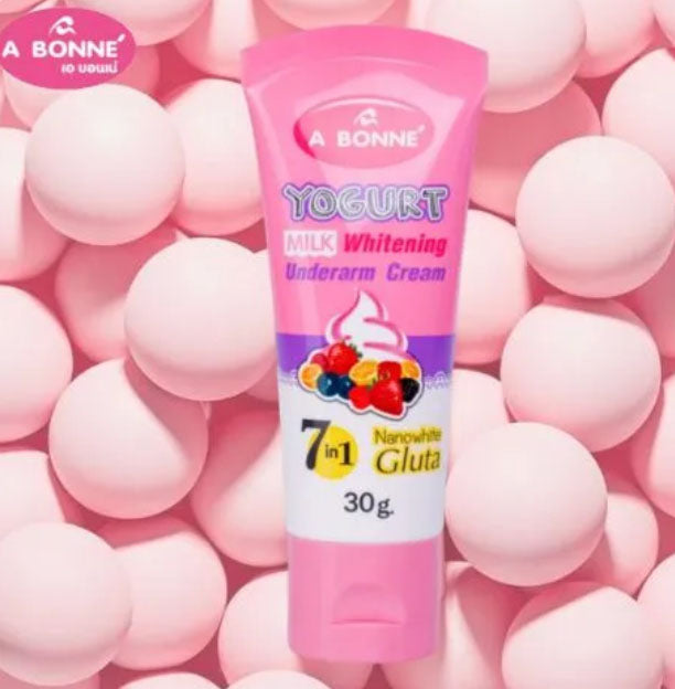 A BONNE Underarm Cream Yogurt Milk texture and product with soft background