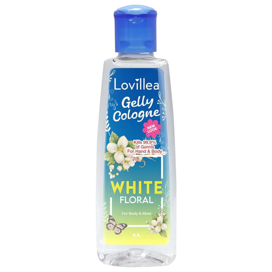 Lovillea White Floral Cologne Gelly 100ml front view showing floral label and blue cap design