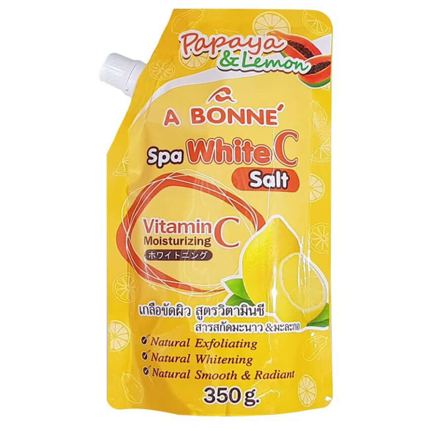 A BONNE Spa White C Salt Papaya Lemon body scrub 350g front view pouch