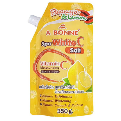 A BONNE Spa White C Salt Papaya Lemon body scrub 350g front view pouch