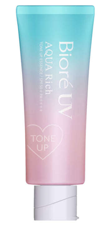Biore UV Aqua Rich Tone Up Essence SPF50+ PA++++ Sunscreen tube lavender design for bright and natural skin