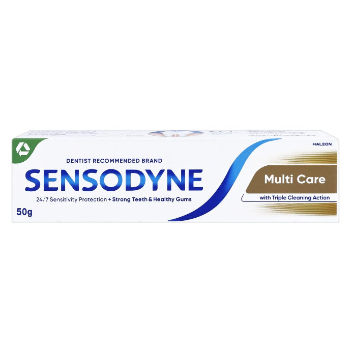 Sensodyne Multi Care Toothpaste 50g front view showing fluoride protection for sensitive teeth