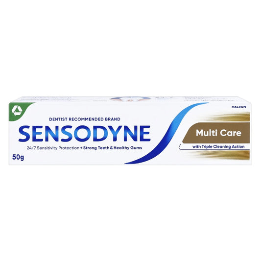 Sensodyne Multi Care Toothpaste 50g front view showing fluoride protection for sensitive teeth