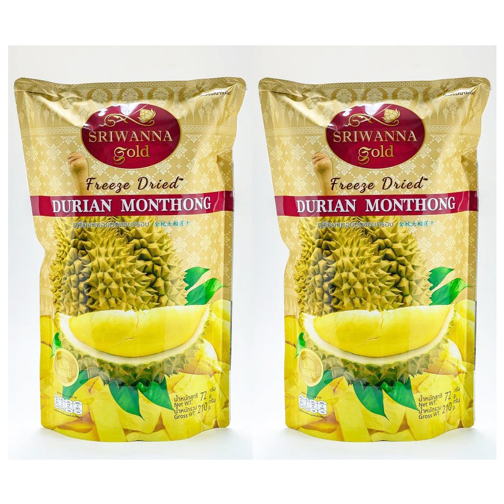 Sriwanna Freeze Dried Durian pack of two 210g premium Thai fruit snack front view