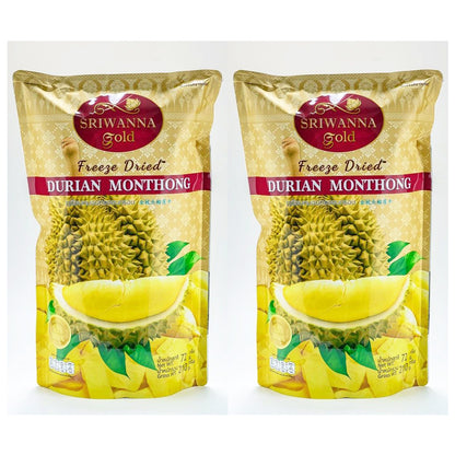 Sriwanna Freeze Dried Durian pack of two 210g premium Thai fruit snack front view