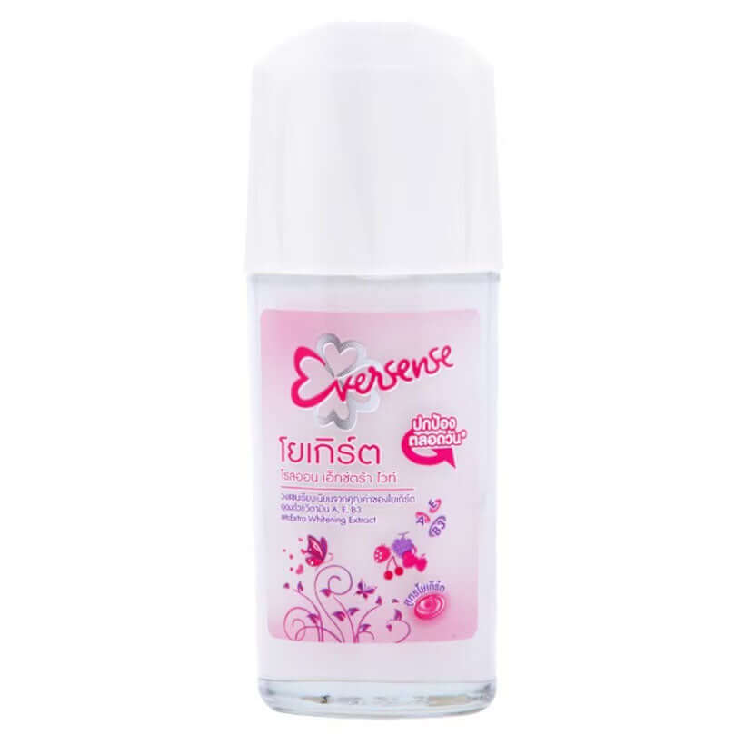 Eversense Yogurt Roll On deodorant bottle front packaging white and pink design