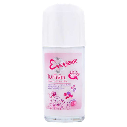 Eversense Yogurt Roll On deodorant bottle front packaging white and pink design
