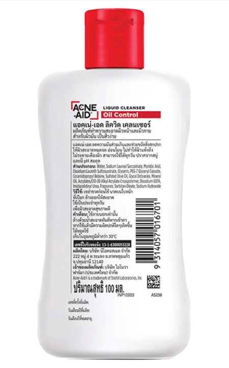 Acne-Aid Liquid Cleanser back label showing ingredients and usage details