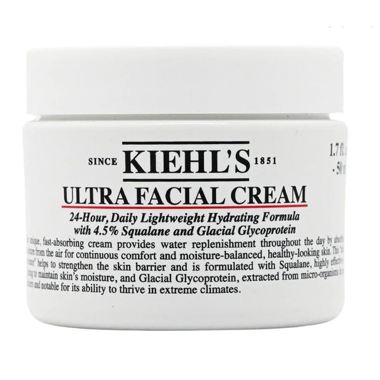 Kiehl's Ultra Facial Cream front label close-up showing product jar and formula details