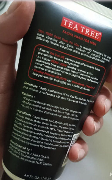 Tea Tree Men Foam Facial Cleanser Ingredients Information Back View