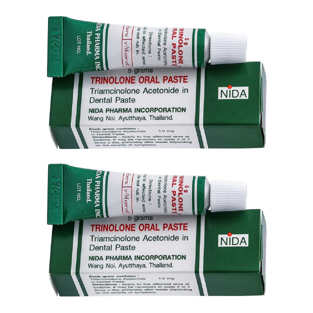 Trinolone Oral Paste set of two tubes and boxes for mouth ulcer treatment