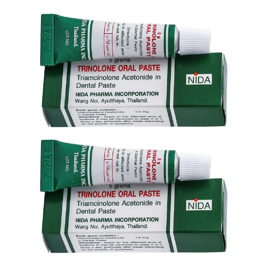 Trinolone Oral Paste set of two tubes and boxes for mouth ulcer treatment