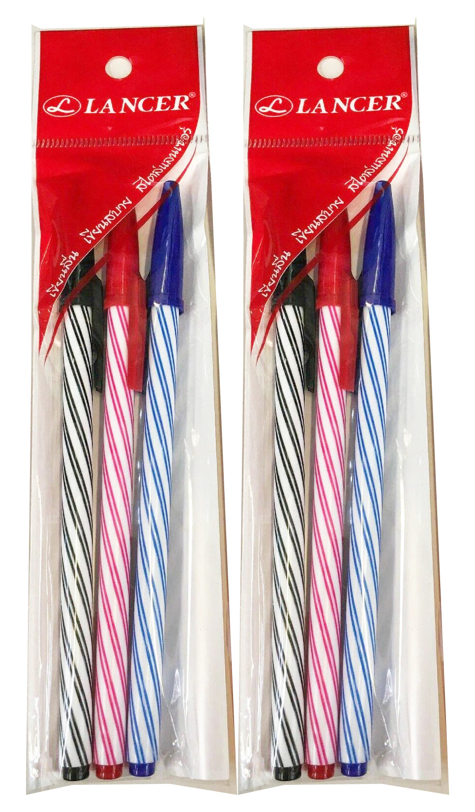 Lancer Spiral Ballpoint Pens 0.5mm blue black red set 3 pcs in retail packaging