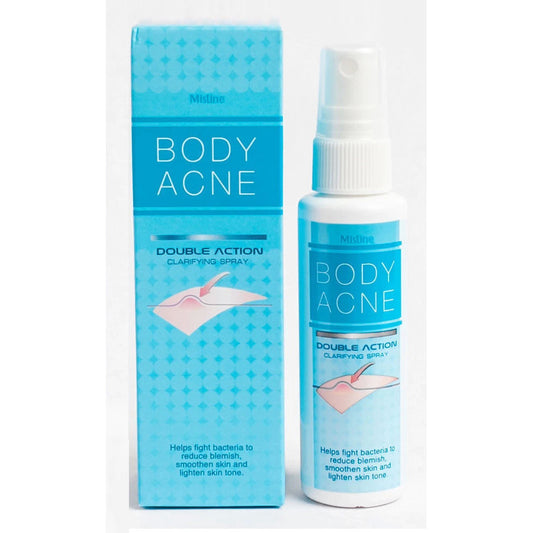Mistine Body Acne Spray Double Action Clarifying Blemish 50ml bottle and box packaging.