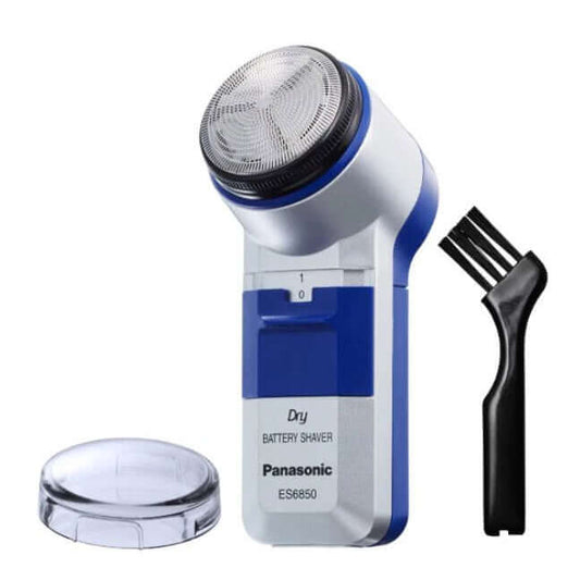Panasonic ES6850 Shaver compact battery operated dry electric razor with cleaning brush and protective cap