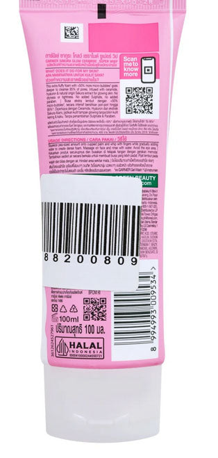 Garnier Sakura Glow Super Whip Cleanser back label ingredient information