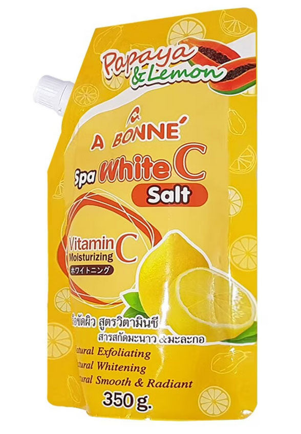 A BONNE Spa White C Salt Papaya Lemon body scrub 350g angled front packaging