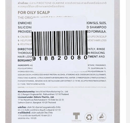 Back label of Bergamot Delicate Shampoo with barcode, ingredient list, and manufacturing details.