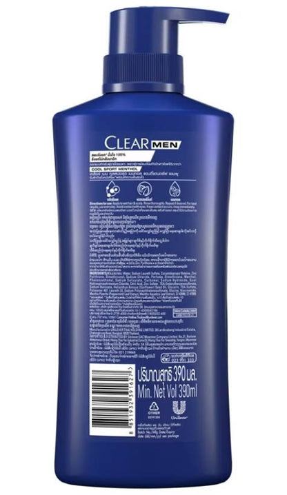 Clear Men Cool Sport Shampoo 350ml back label ingredients and details