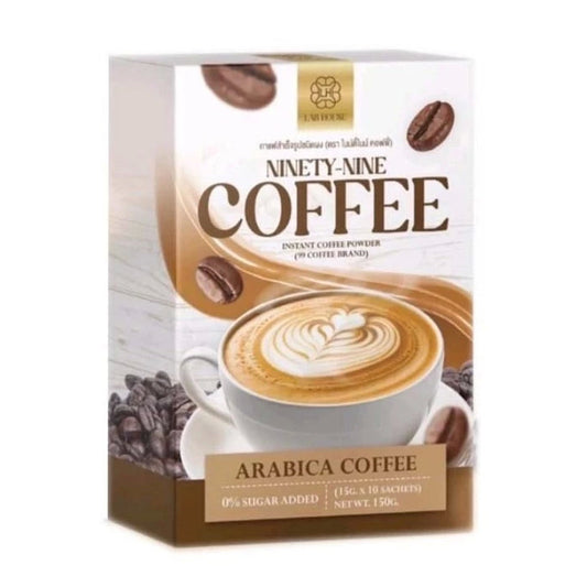 Ninety Nine Coffee Arabica instant powder box with sachets displayed cleanly for product detail viewing