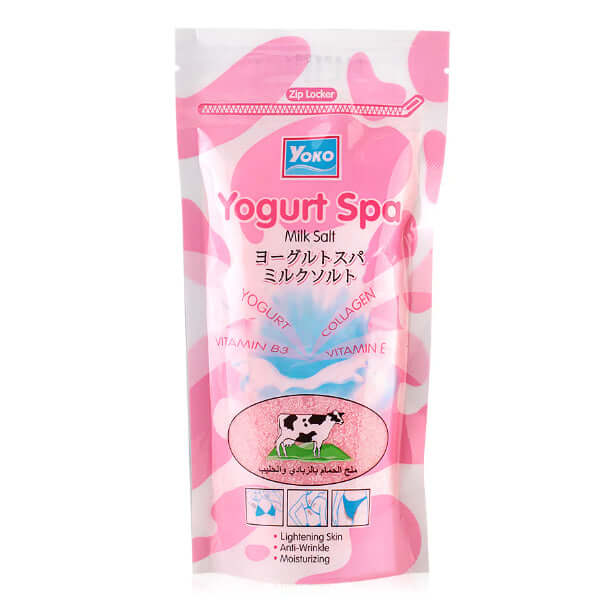 Yoko Yogurt Spa Milk Salt 300g front packaging pink pouch