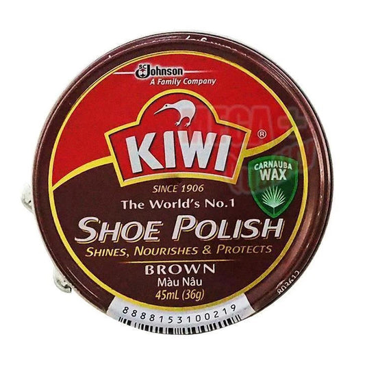 KIWI Shoe Polish Brown 45ml with carnauba wax for leather shoe care shines nourishes and protects boots and dress shoes