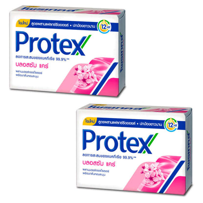 Protex Blossom Care Soap packaging featuring two bars with floral design and claims of 99.9% purity.
