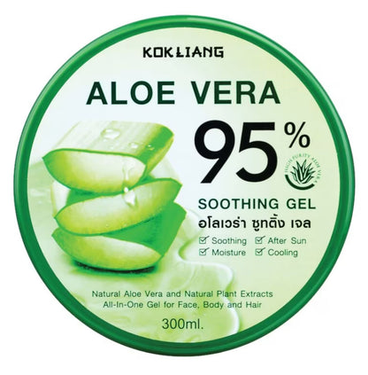 Kokliang Aloe Vera Gel 95% packaging top view aloe slices design