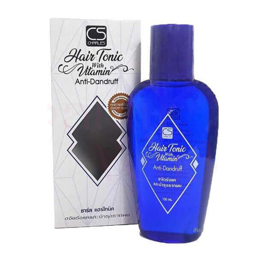 CS Charles Hair Tonic Anti Dandruff blue bottle with box packaging front view