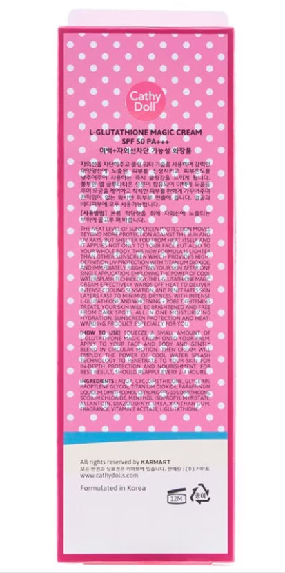Cathy Doll L-Glutathione Sunscreen back packaging with product information