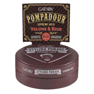 Gatsby Pompadour Pomade styling wax jar with label emphasizing supreme hold