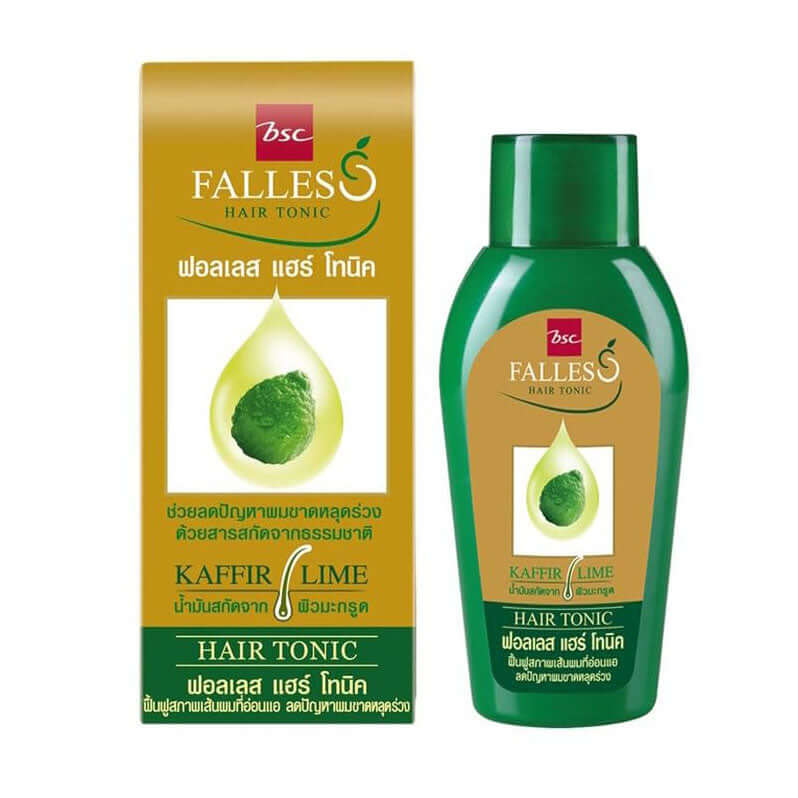Falles Kaffir Lime Hair Tonic bottle and box packaging front view