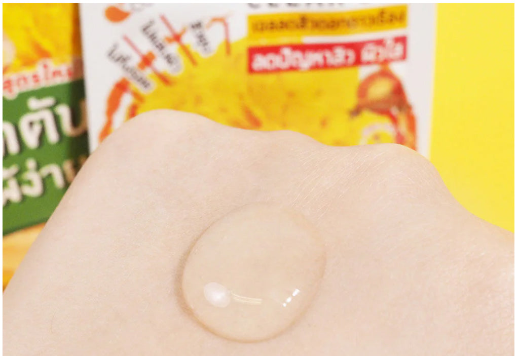 Julas Herb Marigold Acne Gel texture close up showing clear gel for smooth skin care