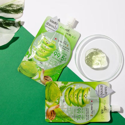 Smooto Aloe Snail Gel aloe vera snail gel texture and packaging close up